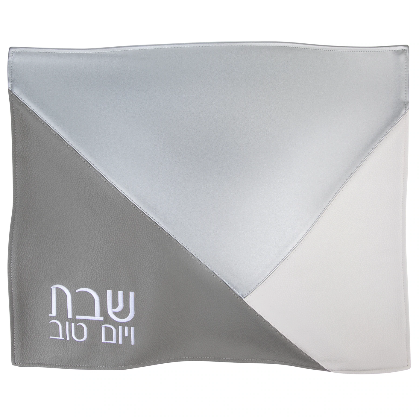 Diagonal Lined Challah Cover - Silver & White & Dark Grey - Set With Style