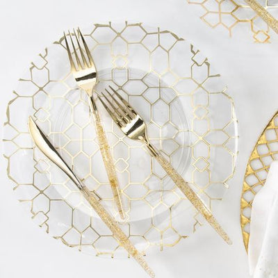 Gold Glitter Plastic Cutlery Set | 32 Pieces - Set With Style