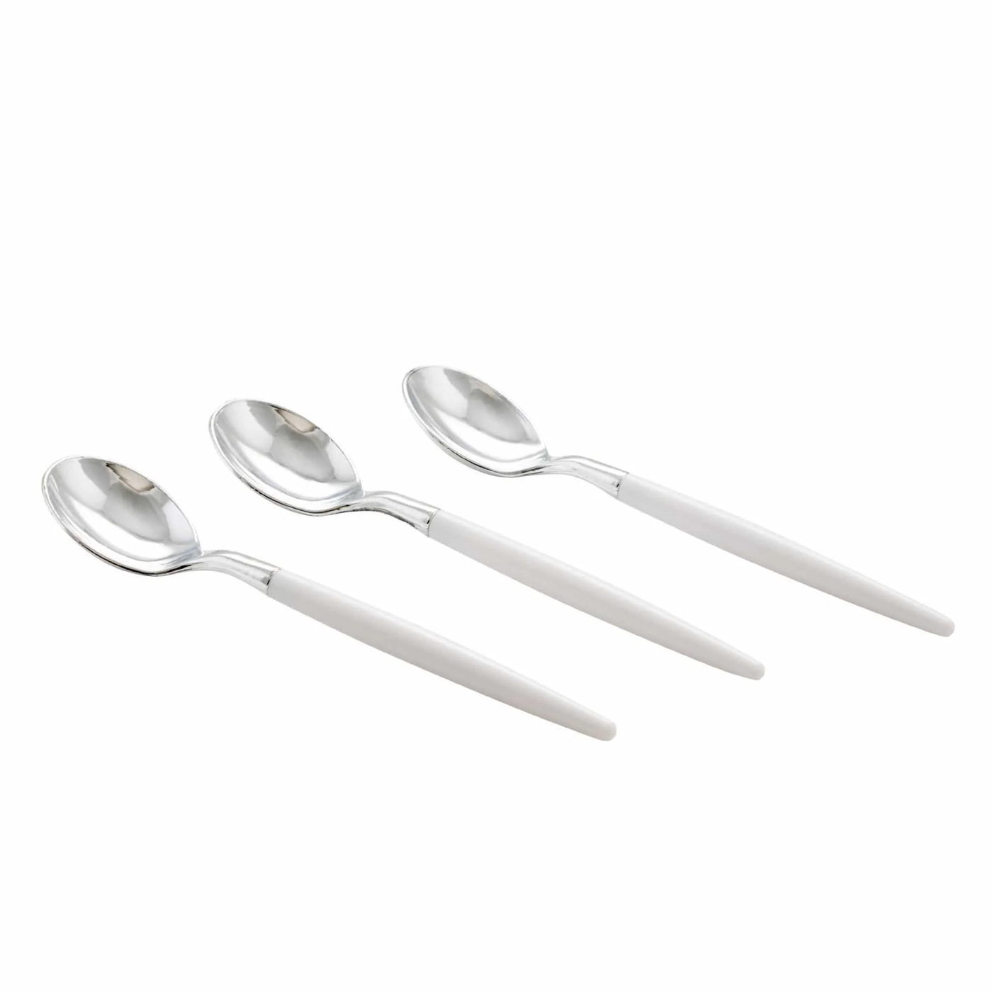 White and Silver Plastic Mini Spoons | 20 Spoons - Set With Style