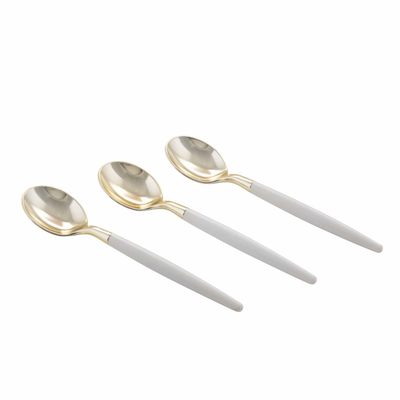 White & Gold Plastic Mini Spoons | 20ct - Set With Style