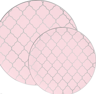 Round Blush • Silver Pattern Plastic Plates | 10 Pack - Set With Style
