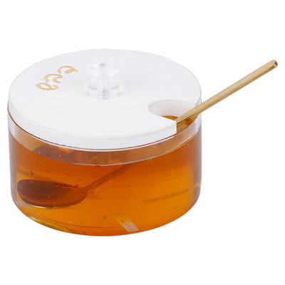 Lucite Honey Dish with Embroidered Leatherette Cover - Set With Style