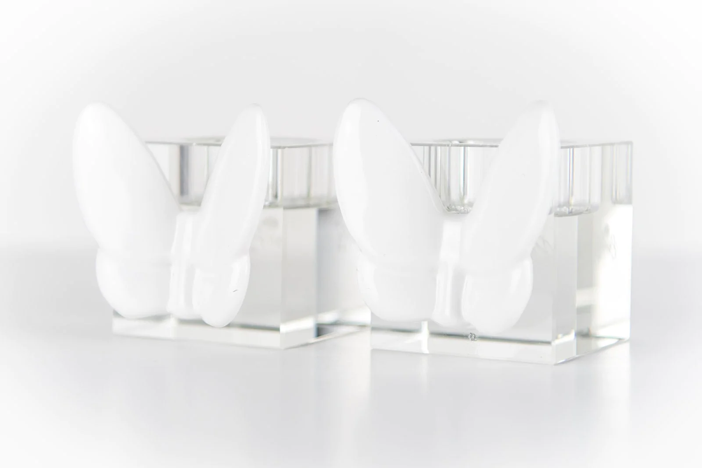 Pair Of Crystal Butterfly Tealight Holder in White - Set With Style