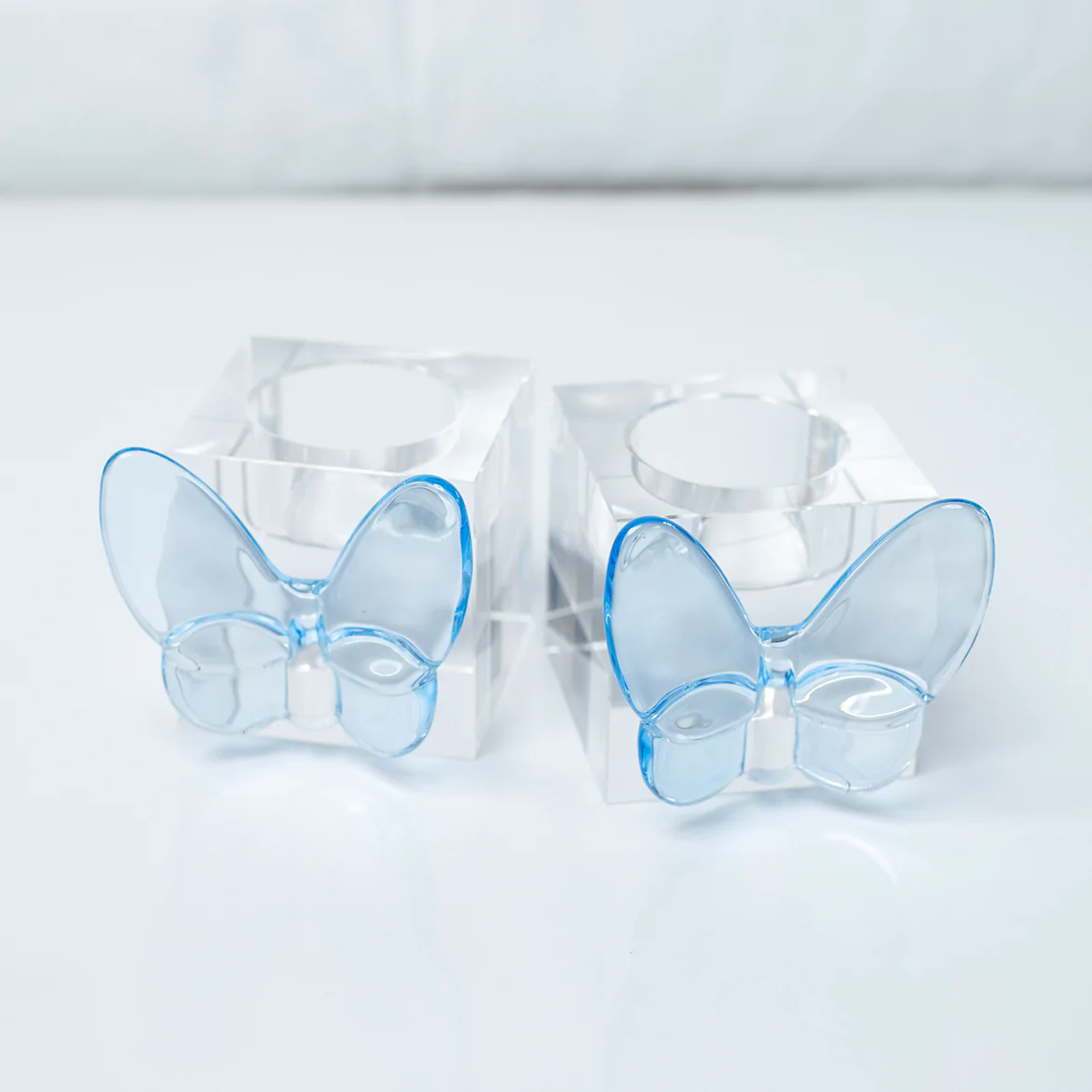 Pair Of Crystal Butterfly Tealight Holder in Light Blue - Set With Style