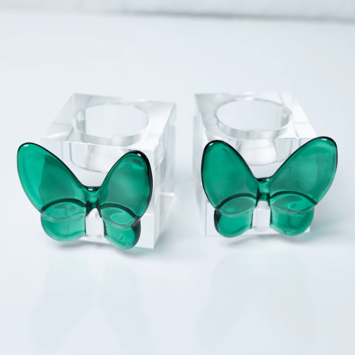 Pair of Crystal Butterfly Tealight Holder in Emerald Green - Set With Style