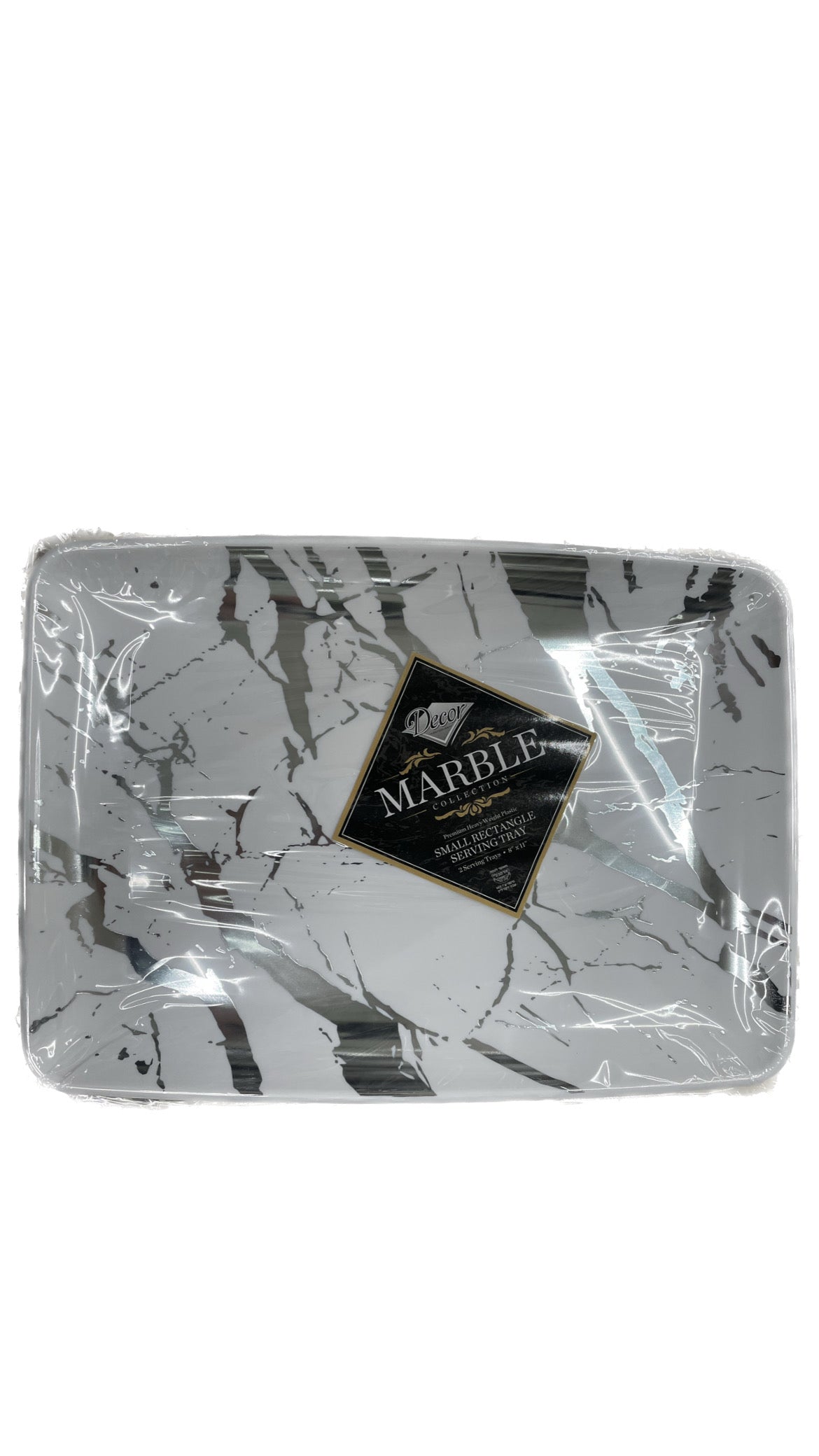 Marble Collection Small Rectangle Serving Tray - White & Silver (2ct) - Set With Style
