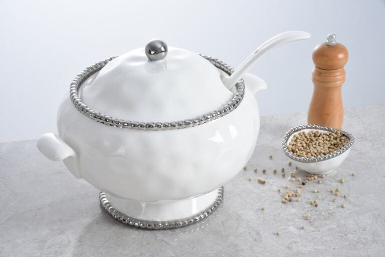 Silver & White Soup Tureen W ladel - Set With Style