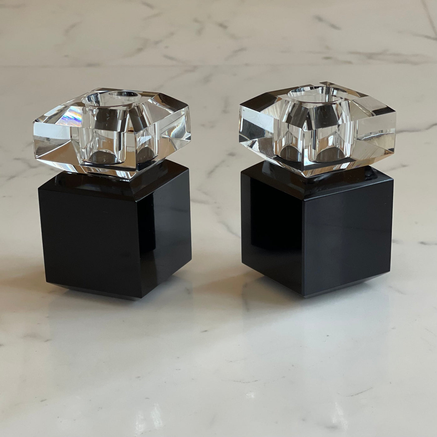Pair of 3" Two Tone Candleholders - Black/Clear - Set With Style