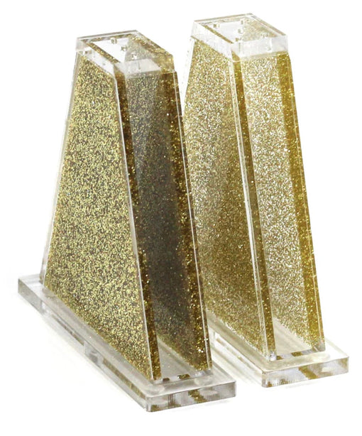 Salt and Pepper Shaker- Triangle Gold Glitter & Clear- set of 2 - Set With Style