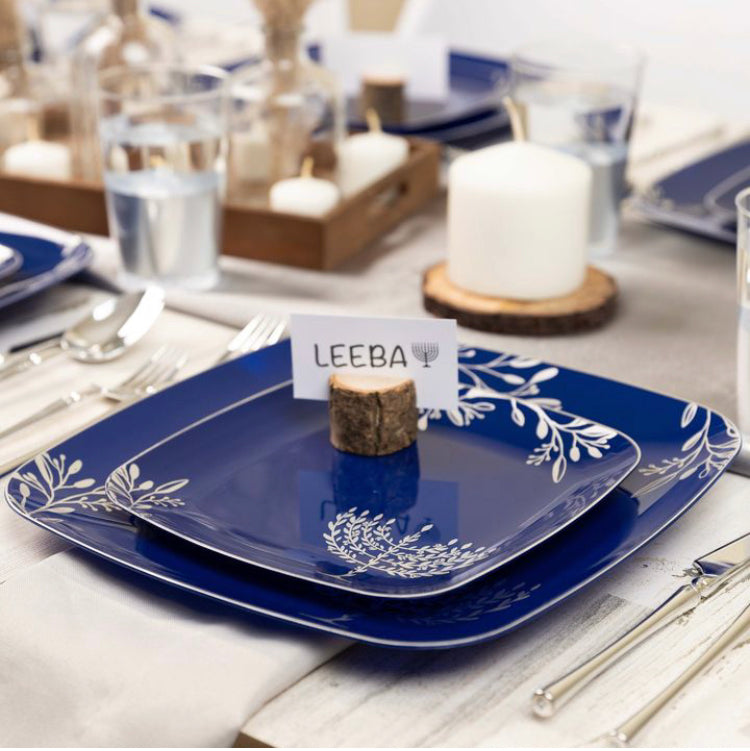 Chanukah Square Plate Combo - Blue & Silver - Set With Style