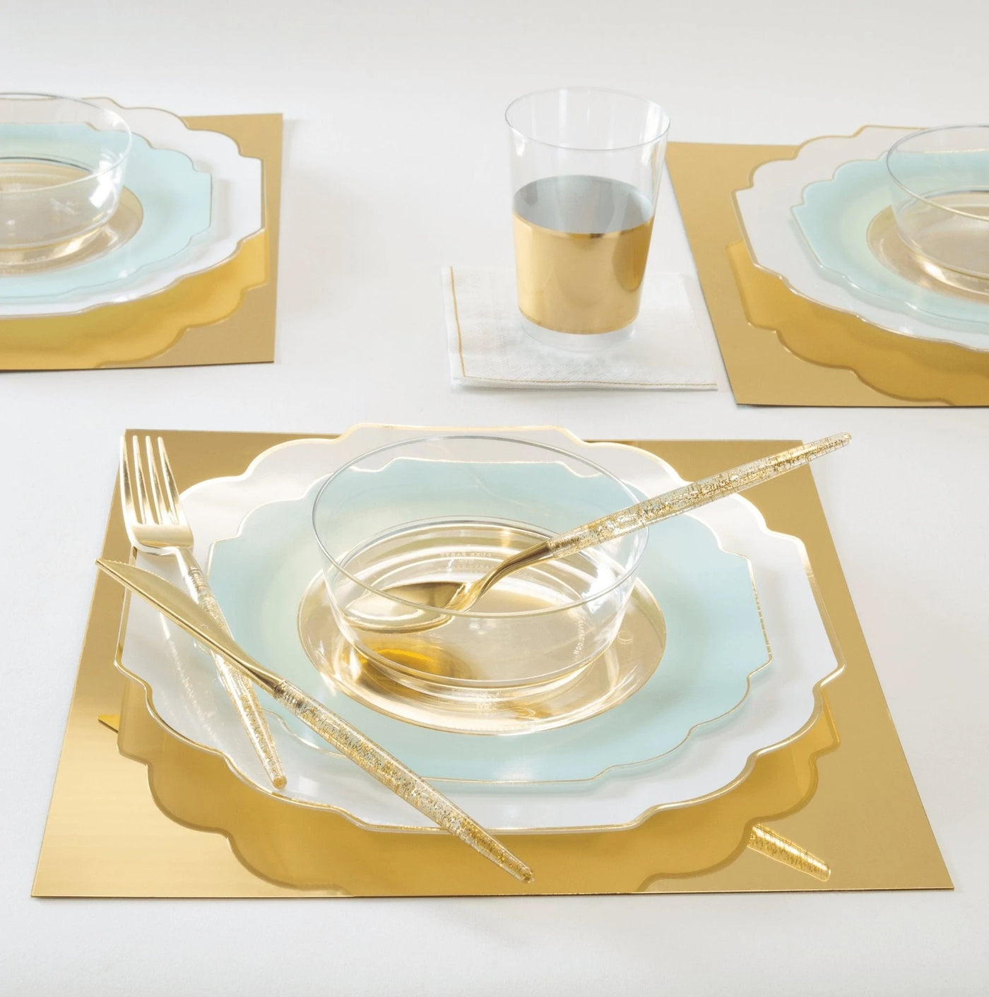 Scalloped Mint • Gold Plastic Dinnerware Collection (10 Count) - Set With Style