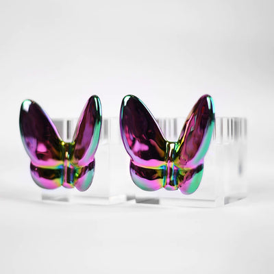 Pair of Crystal Butterfly Tealight Holder in Black Iridescent - Set With Style