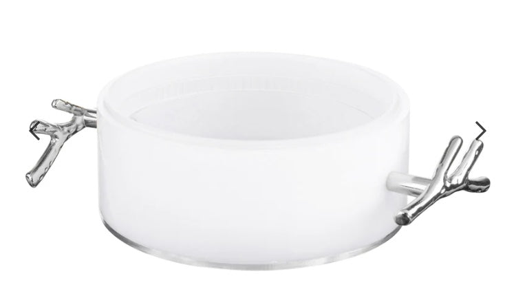1/2lb. Dip Bowl with twig handles - white and silver - Set With Style