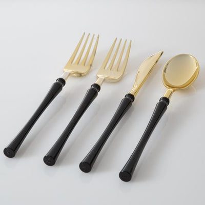Neo Black • Gold Plastic Cutlery Set | 32 Pieces (Service for 8) - Set With Style