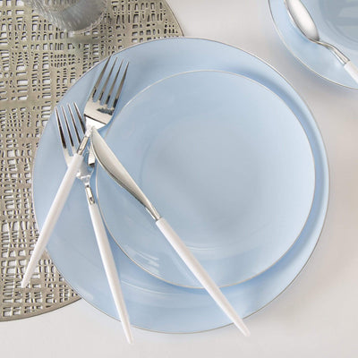 Round Ice Blue • Silver Plastic Plates | 10 Pack - Set With Style