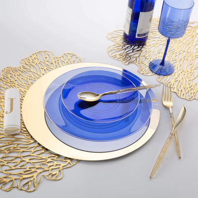 Round Transparent Bartenura Blue • Gold Plastic Plates | 10 Pack - Set With Style