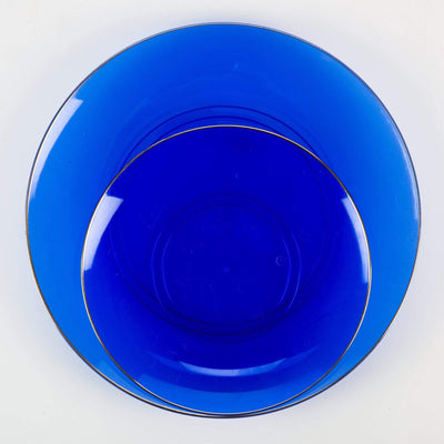 Round Transparent Bartenura Blue • Gold Plastic Plates | 10 Pack - Set With Style