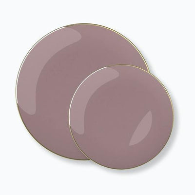 Round Mauve • Gold Plastic Plates | 10 Pack - Set With Style