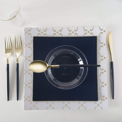 Square White • Gold Pattern Plastic Plates | 10 Plates - Set With Style